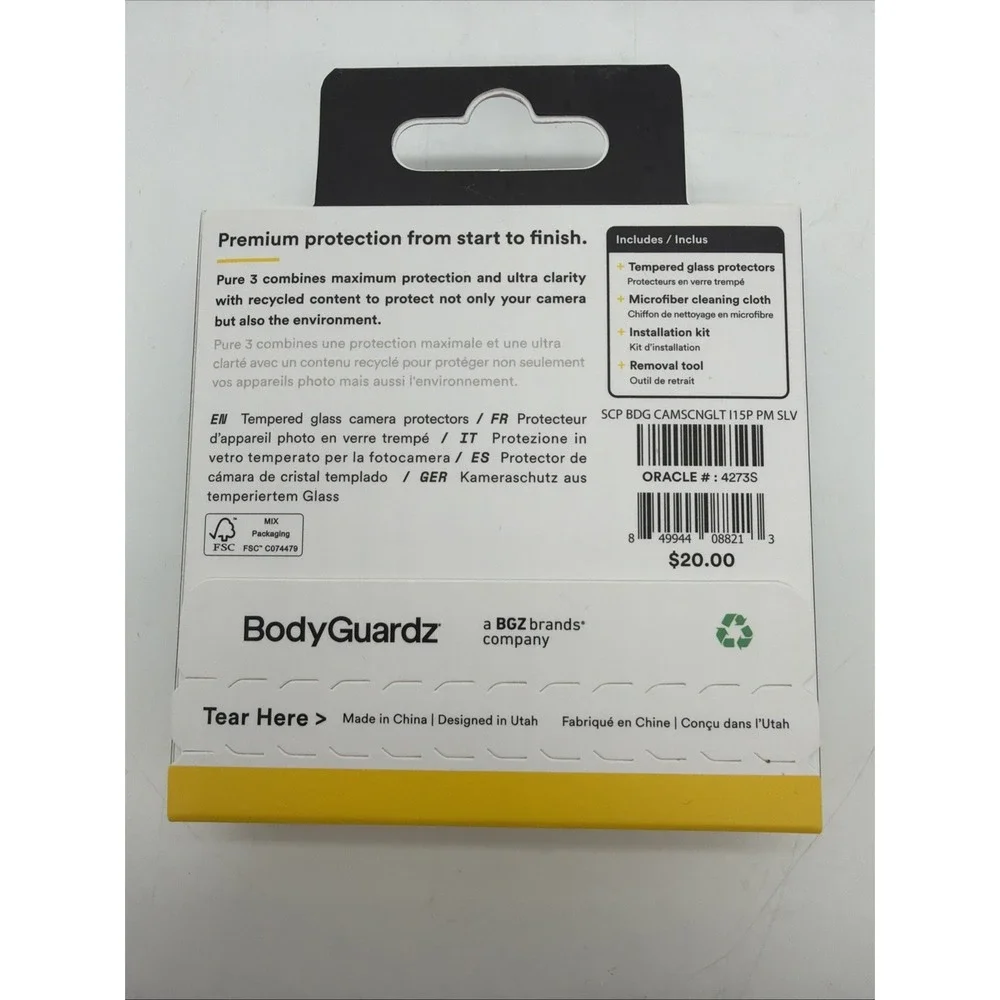 BodyGuardz Silver Glitter Tempered Glass Camera -iPhone 15 Pro/15 Pro Max